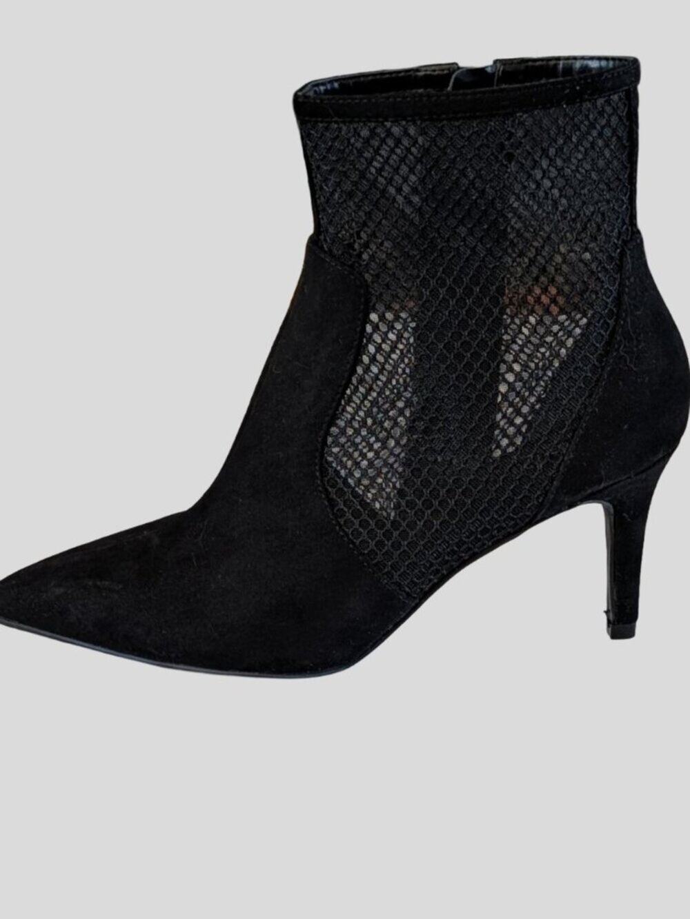 Alfani Black Suede Sheer Mesh Ankle Booties 5.5 Pointed Toe Stiletto Heels